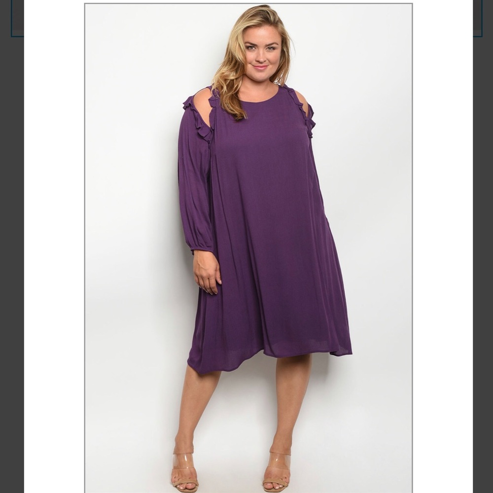 💜Plus Size Long Sleeve Purple Dress💜